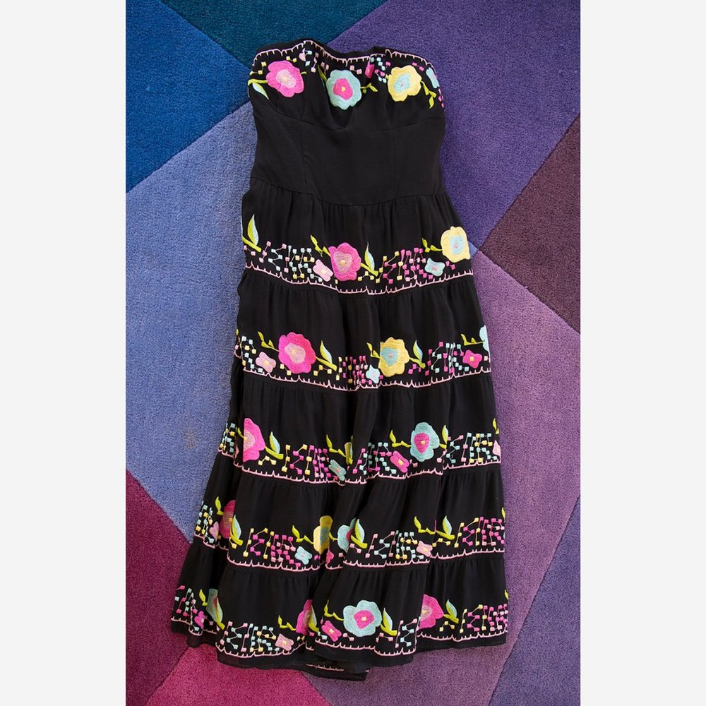 RARE Spectacular Vintage Nanette Lepore Strapless Silk Dress sz 0